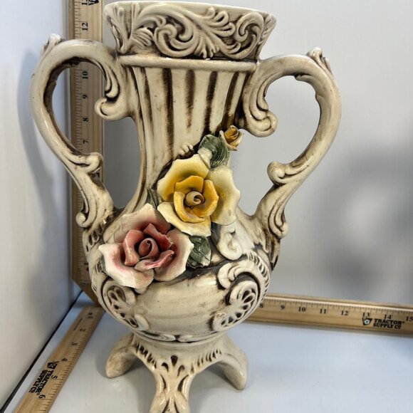 Capodimonte Hand-Painted Rose Vase Italian Multicolored Vintage Floral Decor - Picture 6 of 6